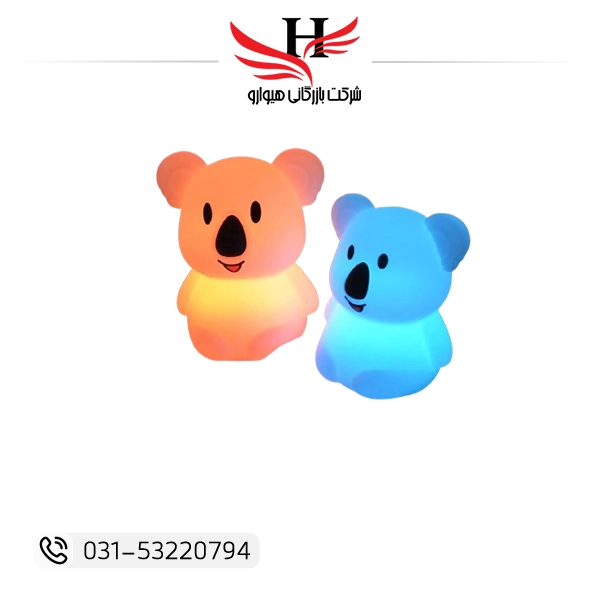 چراغ خواب سیلیکونی طرح کوالا KS-501A با بدنه نرم، نور LED ملایم و طراحی فانتزی کودکانه، مناسب اتاق کودک و هدیه، خرید عمده از هیوارو با نمایندگی شهرضا اصفهان و استان تهران